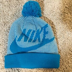 Nike Striped Blue Pom Beanie